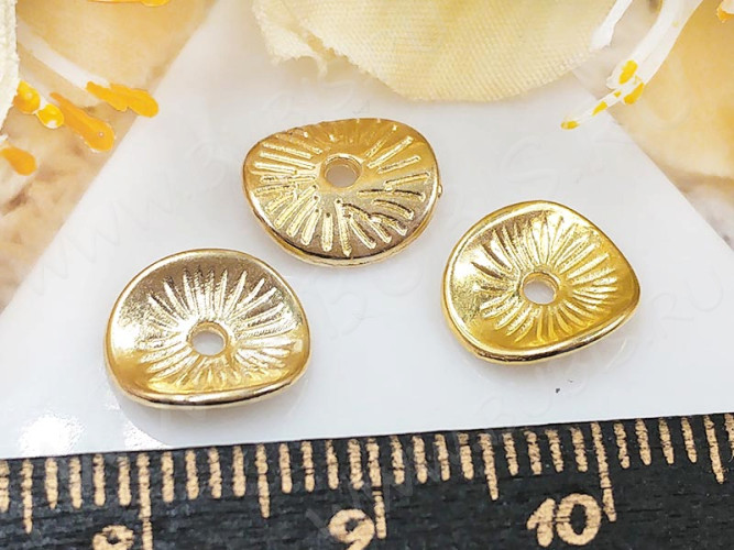 (СКИДКИ!!!) Рондели 048 волнистые 9,5*8,5*2,3мм золотистые (литьё) (10шт.)