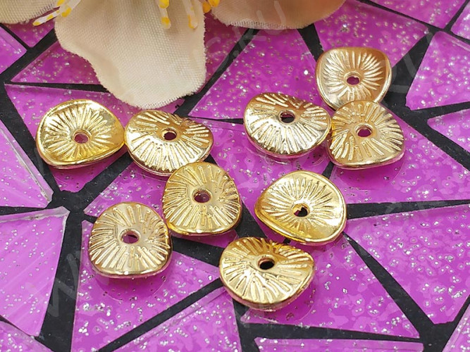 (СКИДКИ!!!) Рондели 048 волнистые 9,5*8,5*2,3мм золотистые (литьё) (10шт.)