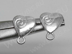 Пуссеты (&quot;гвоздики&quot;) №110 Сердечко с завитком 15*13,5*10,5мм античное серебро (литьё) (1 пара)