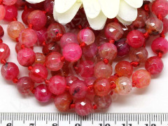 (ОПТ) Бусина округлая ГРАНЁНАЯ 8мм Агат кракле яр.розово-бл.рыже-молочный (камни) (НИТЬ)