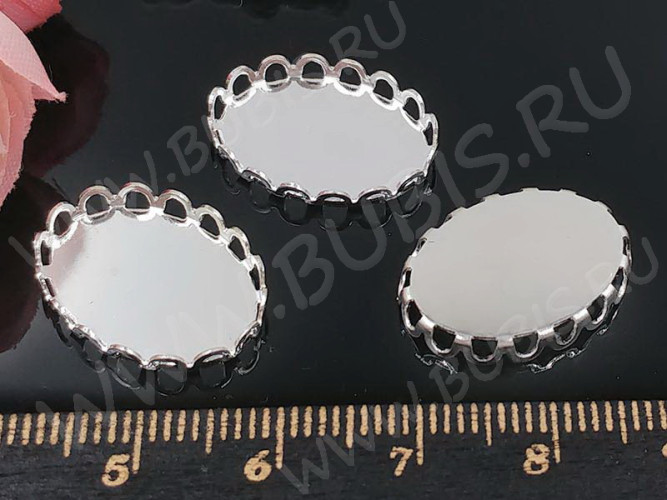 Подвеска-сеттинг Овал 63 коннектор (сеттинг 18*13мм) 19*14*2,5мм цвет платины (Хирургическая сталь)