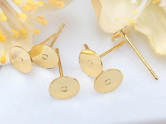 Пуссеты ("гвоздики") №203 с платформой 5мм 12*5*5мм золотистые (Хирургическая сталь) (1 пара)