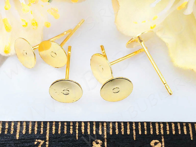 Пуссеты ("гвоздики") №203 с платформой 5мм 12*5*5мм золотистые (Хирургическая сталь) (1 пара)