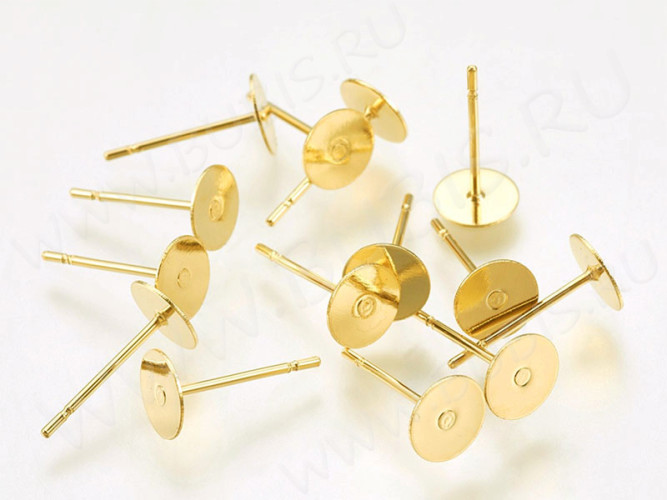 Пуссеты ("гвоздики") №203 с платформой 5мм 12*5*5мм золотистые (Хирургическая сталь) (1 пара)