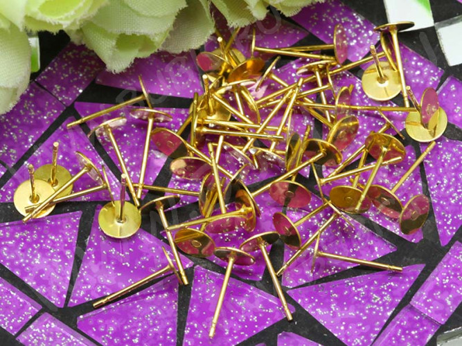 Пуссеты ("гвоздики") №203 с платформой 5мм 12*5*5мм золотистые (Хирургическая сталь) (1 пара)