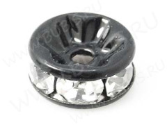 Рондель со стразами 29 8*8*3,5мм чёрный и прозрачный (Brass и стекло)