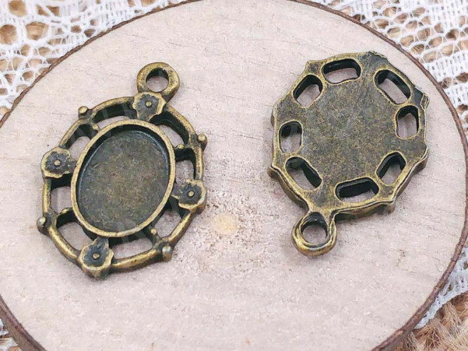 Подвеска-сеттинг Овал 14 (сеттинг 9*7мм) 19*13*2мм античная бронза (литьё)