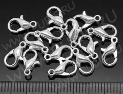 (СКИДКИ!!!) Замочек карабин №043 малый 10*5*3,5мм серебристый, без никеля (сплав) (10шт.)