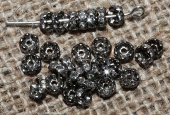 Рондель со стразами 07 5*5*2,3мм чёрный никель и прозрачный (Brass и стекло)