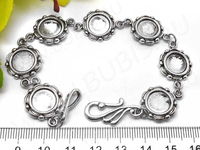 Основа (заготовка) для браслета №48 с 7-ю сеттингами 10мм 21см античное серебро (литьё и Iron)