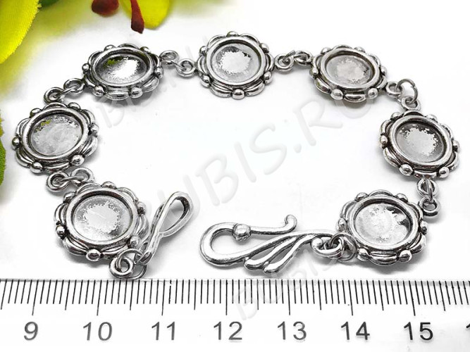 Основа (заготовка) для браслета №48 с 7-ю сеттингами 10мм 21см античное серебро (литьё и Iron)