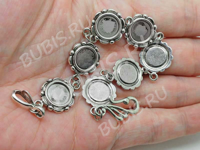 Основа (заготовка) для браслета №48 с 7-ю сеттингами 10мм 21см античное серебро (литьё и Iron)