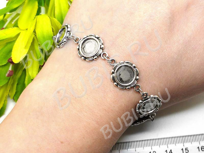 Основа (заготовка) для браслета №48 с 7-ю сеттингами 10мм 21см античное серебро (литьё и Iron)