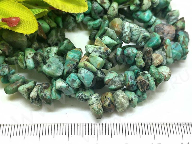 Крошка (галтовка) каменная 110 5-9мм Бирюза Африканская натуральная (камни) (нить 40см)