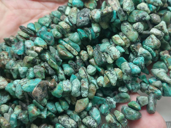 Крошка (галтовка) каменная 110 5-9мм Бирюза Африканская натуральная (камни) (нить 40см)