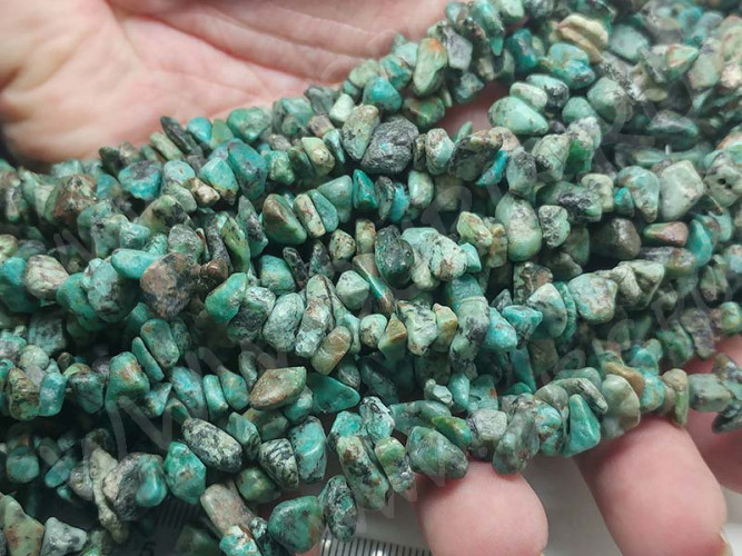 Крошка (галтовка) каменная 110 5-9мм Бирюза Африканская натуральная (камни) (нить 40см)