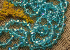 (ОПТ) Бусина Абакус гранёный 8*8*5,5мм голубо-бирюзовый с АВ прозрачный (имитация Сваровски) (НИТЬ)