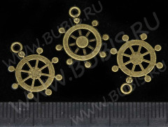 Подвеска Штурвал 04 двусторонняя 18*15*1,6мм античная бронза (литьё)