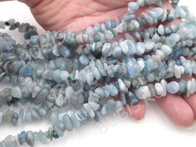 Крошка (галтовка) каменная 179 6-10мм Аквамарин натуральный (камни) (нить 43-45см)