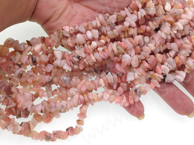 Крошка (галтовка) каменная 195 4-9мм Опал розовый натуральный (камни) (нить 42-44см)