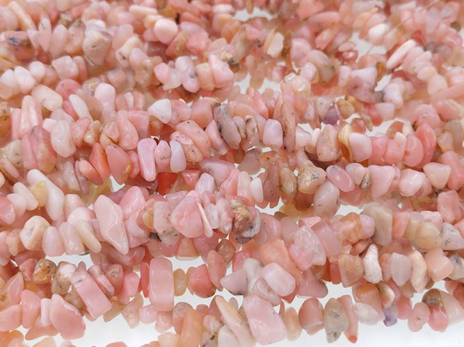 Крошка (галтовка) каменная 195 4-9мм Опал розовый натуральный (камни) (нить 42-44см)