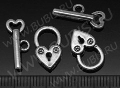 144 Тоггл Ключик с замочком 14,5*9мм и 17*7,5мм античное серебро (литьё)