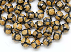 (ОПТ) Бусина округлая ГРАНЁНАЯ 10мм Агат Жираф св.коричнево-чёрный (камни) (НИТЬ)