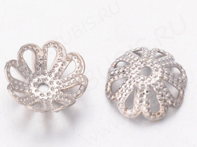 (СКИДКИ!!!) Шапочка тонкая 021 ажурная чашечка плотная 8*8*2,8мм цвет платины (Brass) (имитация скани) (50шт.)