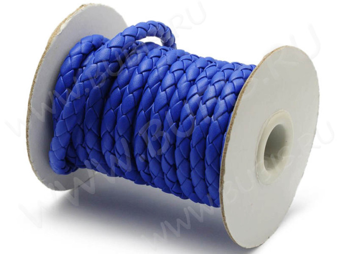 Шнур кожаный 42 кожзам плетёный круглый 6мм синий (1м)