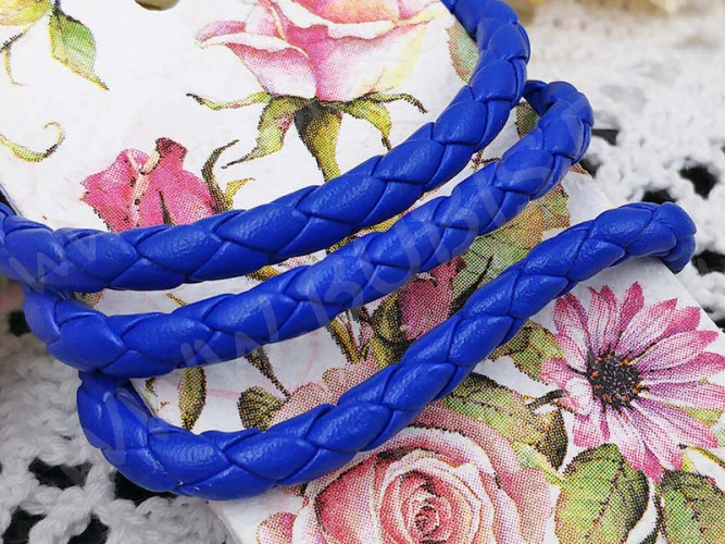 Шнур кожаный 42 кожзам плетёный круглый 6мм синий (1м)