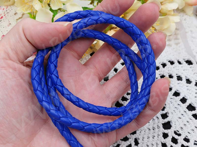 Шнур кожаный 42 кожзам плетёный круглый 6мм синий (1м)