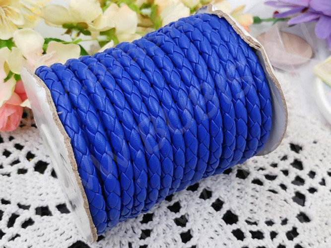Шнур кожаный 42 кожзам плетёный круглый 6мм синий (1м)
