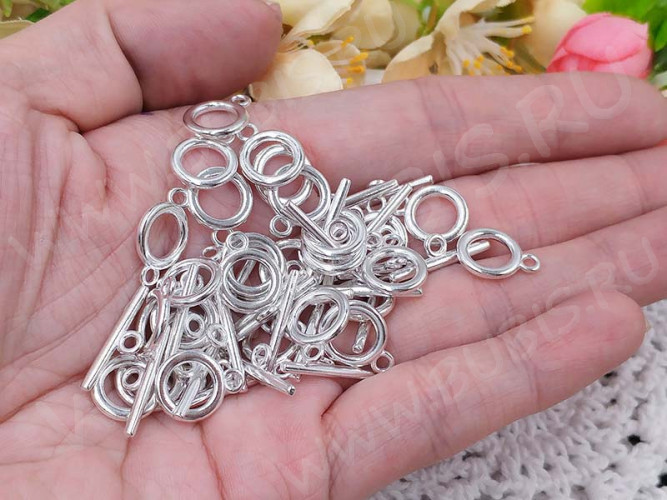 034 Тоггл маленький округлый 14*11мм и 15*5,5мм серебристый (литьё)