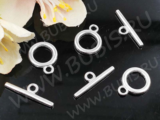034 Тоггл маленький округлый 14*11мм и 15*5,5мм серебристый (литьё)