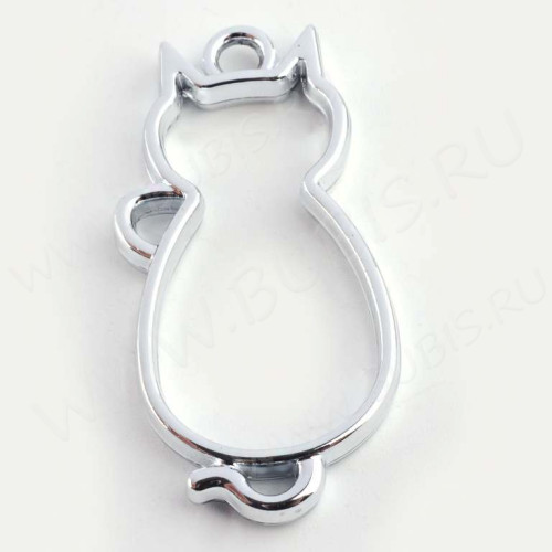 Подвеска Рамка 23 Кошка Коннектор 37,5*19*3,4мм цвет платины (литьё)