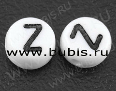 Бусина таблетка 7*4мм с буквой "Z" бело-чёрная непрозрачная (акрил)