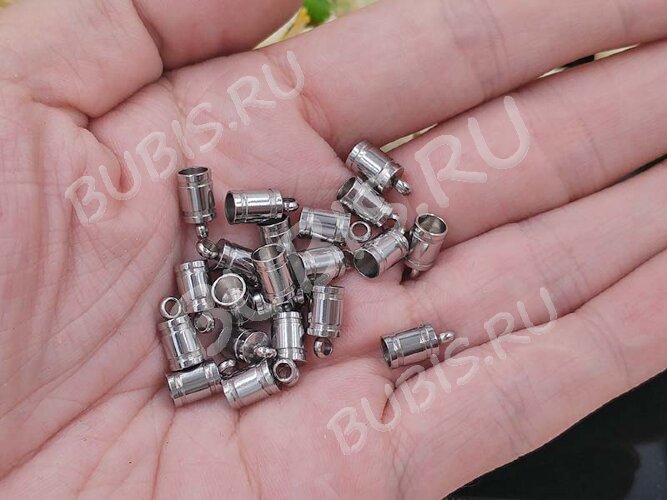 Концевик 114 10*6*6мм для шнура до 5мм цвет платины (Хирургическая сталь)