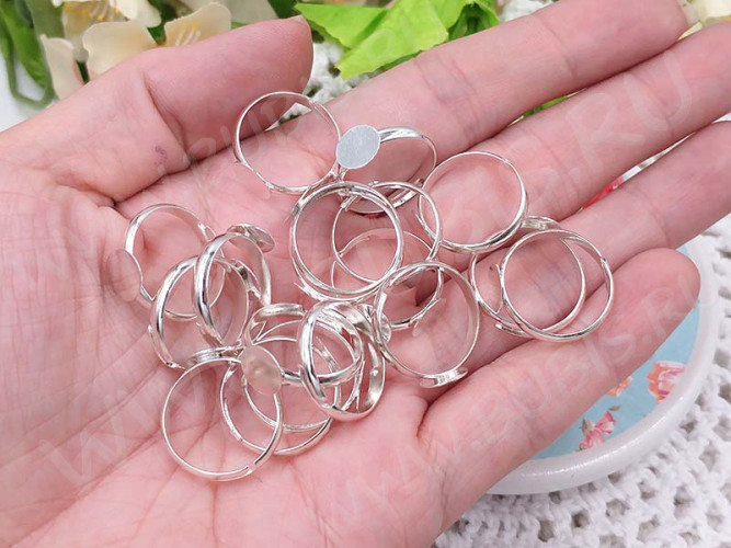 Основа (заготовка) для кольца 100 17мм с платформой 8мм серебристая (Brass)