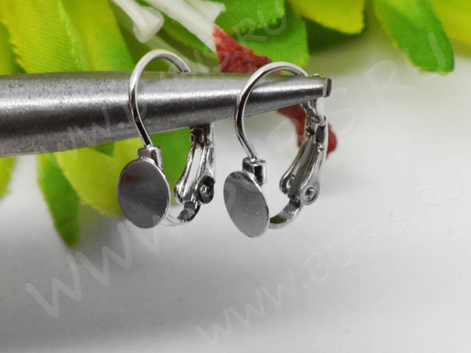 Швензы с французским замком №55 с платформой (10мм) 23*13*3мм цвет платины (Brass) (1 пара)