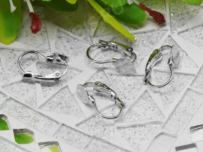 Швензы с французским замком №55 с платформой (10мм) 23*13*3мм цвет платины (Brass) (1 пара)