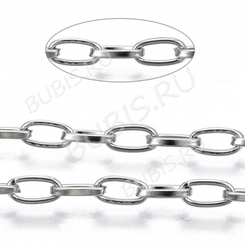 Цепочка S55 Ювелирная сталь овальная 5,5*3мм цвет платины (Хирургическая сталь) (50см)