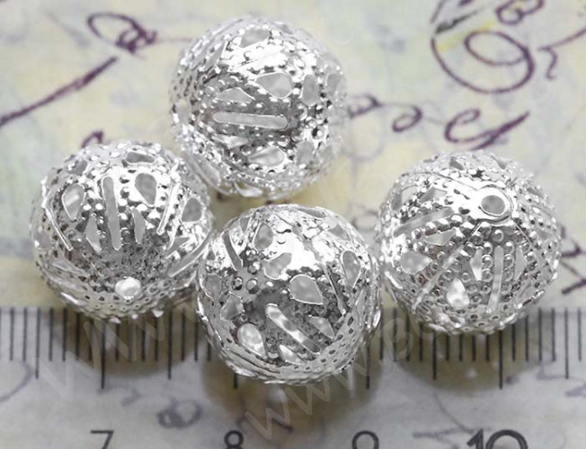 Бусина ажурная 01 "Шарик" 14мм серебристый (Iron) (5шт)