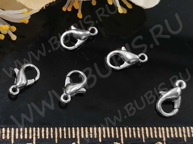 (СКИДКИ!!!) Замочек карабин №043 малый 10*5*3,5мм цвет платины, без никеля (сплав) (10шт.)