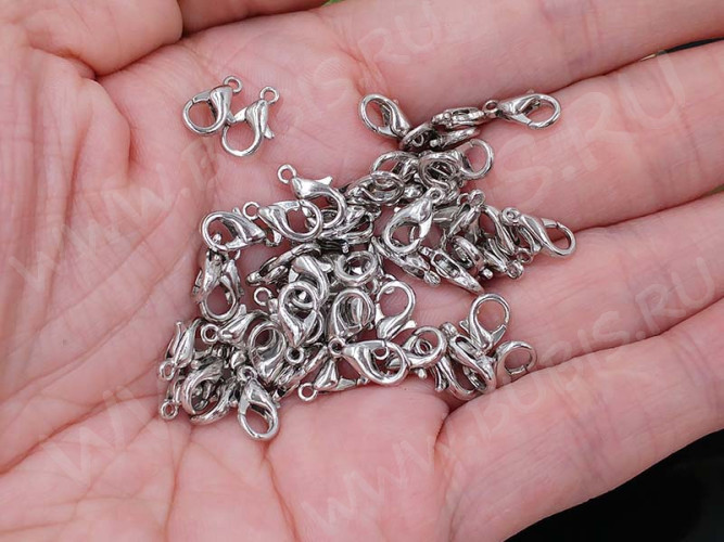 (СКИДКИ!!!) Замочек карабин №043 малый 10*5*3,5мм цвет платины, без никеля (сплав) (10шт.)