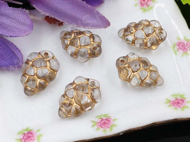 Подвеска Виноград  16*10*7мм прозрачный с золотистым рисунком (Чешское стекло)