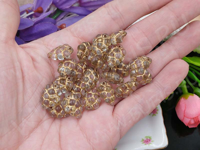 Подвеска Виноград  16*10*7мм прозрачный с золотистым рисунком (Чешское стекло)