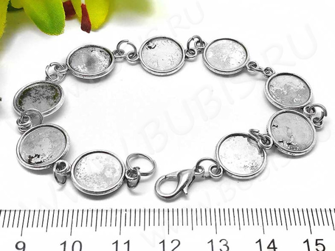 Основа (заготовка) для браслета №49 с 9-ю сеттингами 10мм 20см античное серебро (литьё и Iron)
