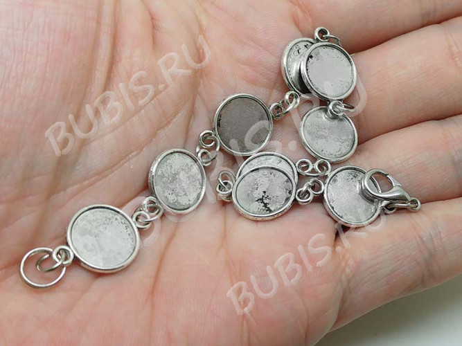 Основа (заготовка) для браслета №49 с 9-ю сеттингами 10мм 20см античное серебро (литьё и Iron)