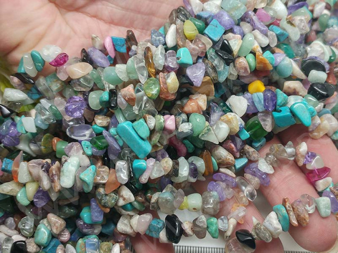 Крошка (галтовка) каменная 111 5-9мм Микс №06 яркий непрозрачно-полупрозрачный (камни) (нить 45см)