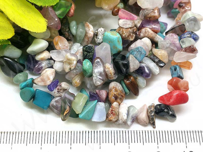 Крошка (галтовка) каменная 111 5-9мм Микс №06 яркий непрозрачно-полупрозрачный (камни) (нить 45см)